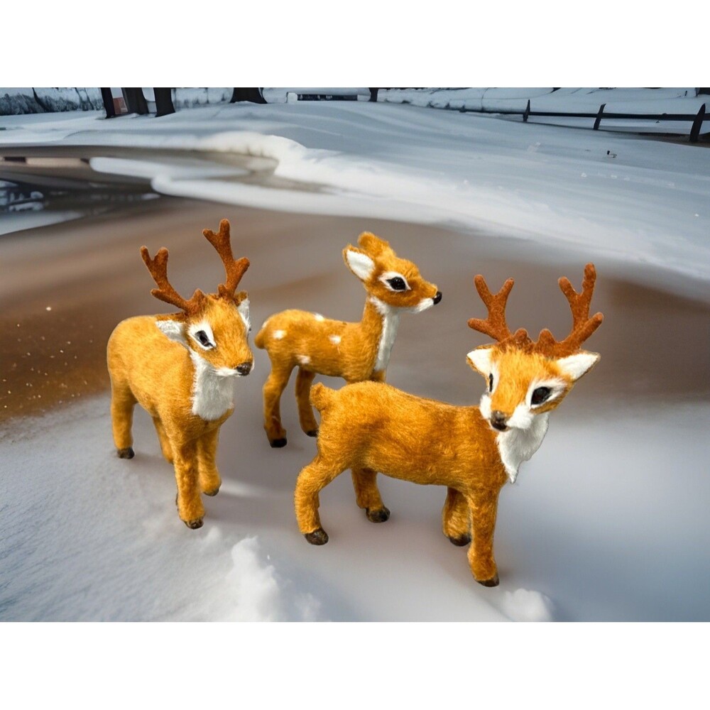 Wondershop at Target 3ct Faux Fur Deer Set Decorative Figurines Brown Christmas